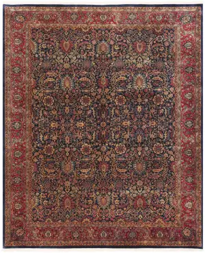 Indian Wool & Silk Kashan Navy/Red - 9' 2'' x 12'