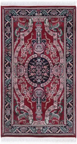 Indian Wool & Silk Savonnerie Red - 3' x 5'