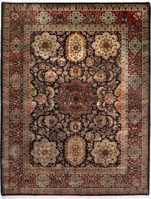 Indian Wool & Silk Tabriz Black - 9' 2'' x 11' 9''