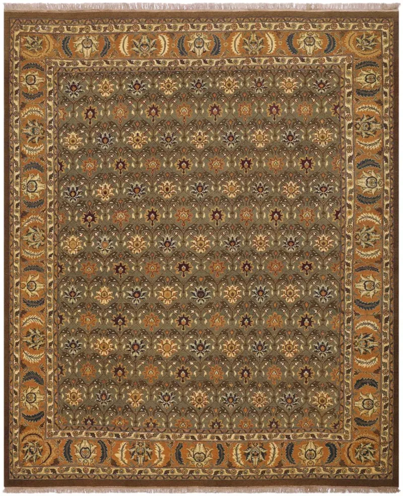 Indian Wool Soumak Green/Gold  -  9'  x  12' 
