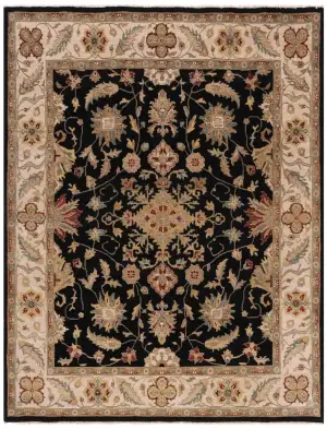 Indian Wool Sultanabad Black/Ivory - 7' 11'' x 10' 1''