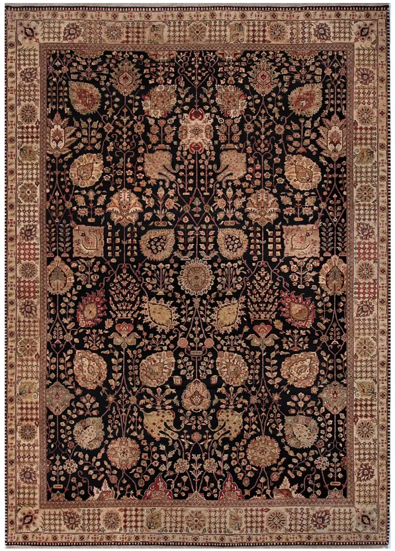 Indian Wool Tabriz Black/Beige  -  10' 1'' x  13' 11''
