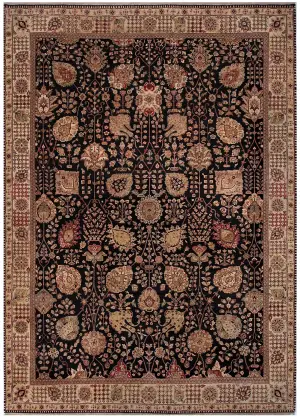 Indian Wool Tabriz Black/Beige - 10' 1'' x 13' 11''