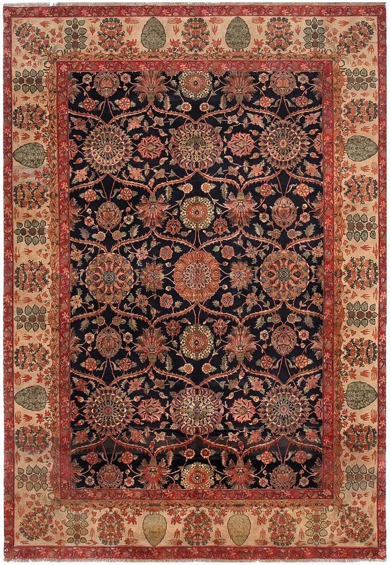 Indian Wool Tabriz Black/Gold  -  10' 1'' x  14' 6''