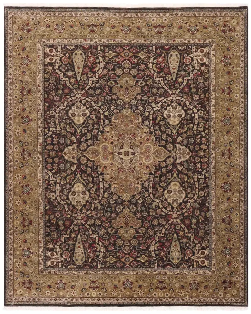 Indian Wool Tabriz Black/Gold  -  8'  x  10' 