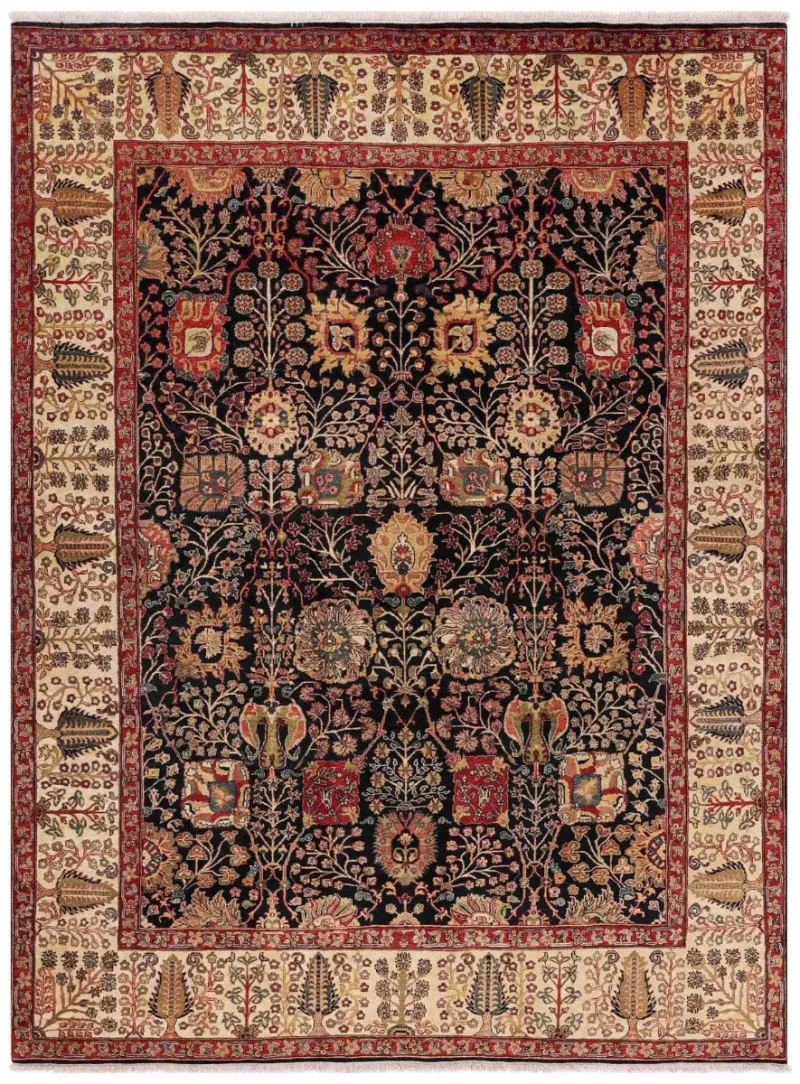 Indian Wool Tabriz Black/Ivory  -  8' 2'' x  10' 10''