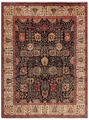 Indian Wool Tabriz Black/Ivory - 8' 2'' x 10' 10''