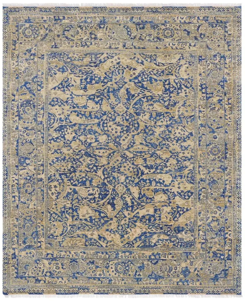 Indian Wool Tabriz Blue/Sand  -  8' 1'' x  10' 1''