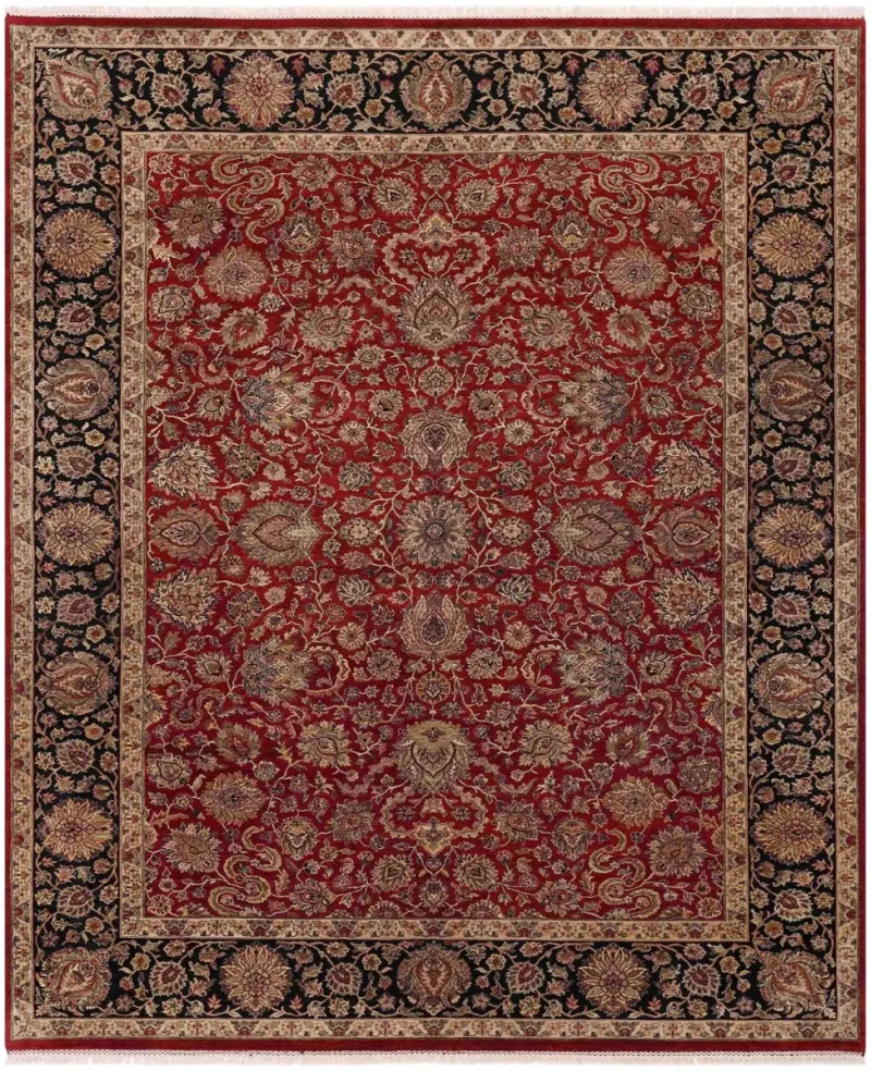 Indian Wool Tabriz Red/Black  -  9'  x  12' 