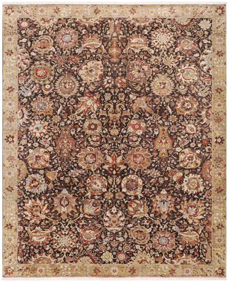 Indian Wool Tabriz Vase Dark Brown/Gold  -  9'  x  12' 