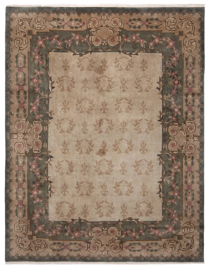 Indo Tibetan Aubusson Green  -  7' 9'' x  9' 11''