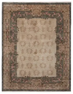 Indo Tibetan Aubusson Green - 7' 9'' x 9' 11''