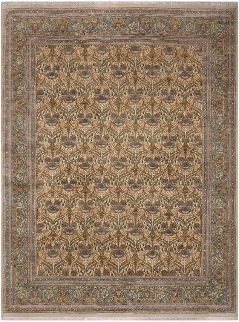 Pakistani-One of a Kind Arts & Crafts Beige/Gold  -  9' 1'' x  11' 10''