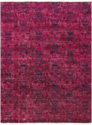 Pakistani-One of a Kind Ikat Burgundy - 8' x 10' 2''