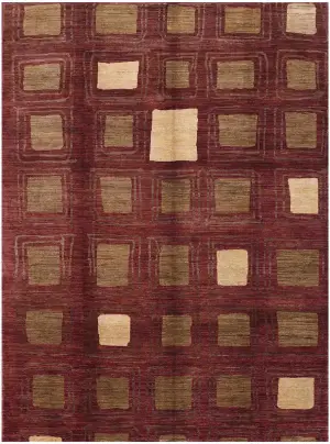 Pakistani-One of a Kind Modern Burgundy - 8' x 9' 11''