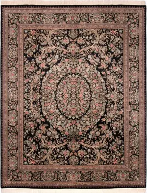 Pakistani-One of a Kind Savonnerie Black - 8' x 10' 1''