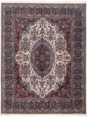 Pakistani-One of a Kind Tabriz Ivory/Navy Blue - 8' x 10'