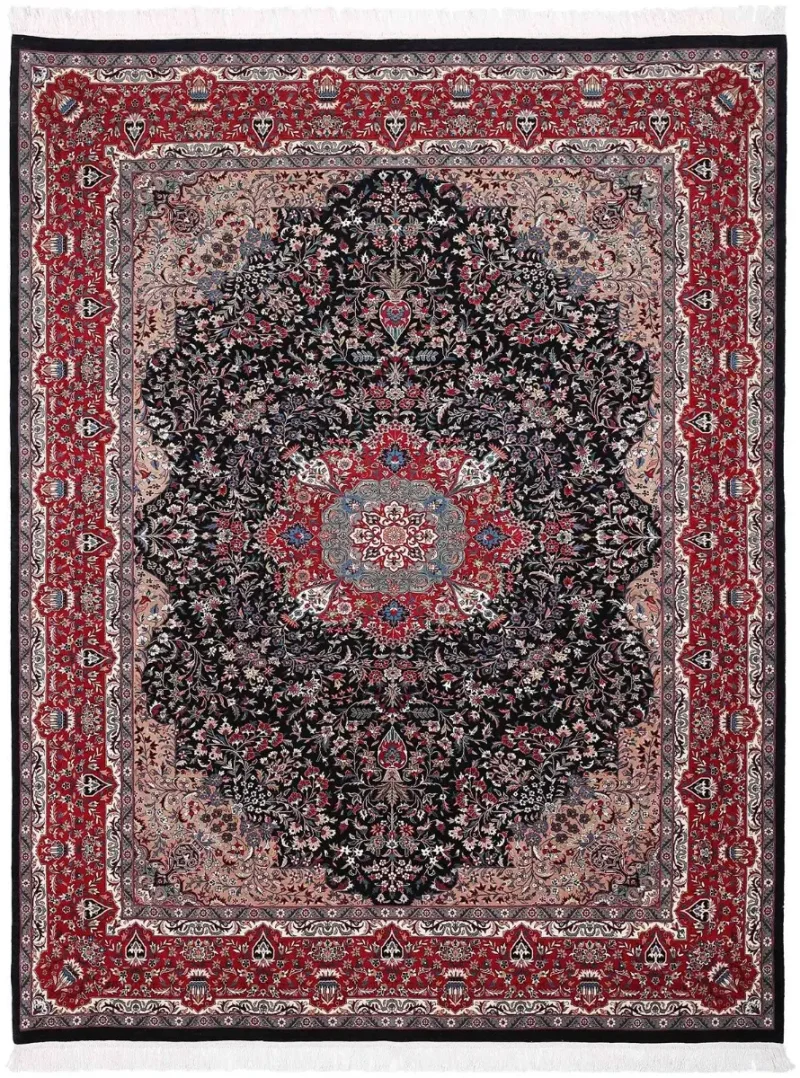 Pakistani-One of a Kind Tabriz Black/Red  -  9'  x  12' 