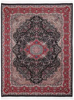 Pakistani-One of a Kind Tabriz Black/Red - 9' x 12'