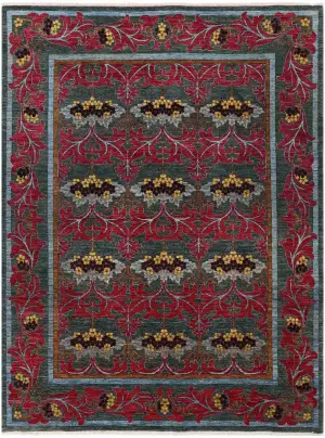 Pakistani-One of a Kind Transitional Crimson Red/Forest Green - 7' 11'' x 10'
