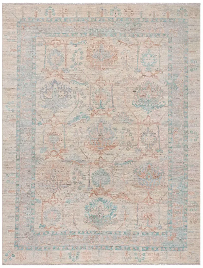 Pakistani Oushak Oushak Ivory/Light Blue  -  9' 10'' x  12' 10''