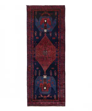 Persian-One of a Kind Kurdish Kakaberu Navy - 4' 5'' x 11' 3''