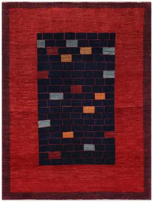 Persian-One of a Kind Gabbeh Navy/Red - 5' 2'' x 6' 8''