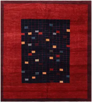 Persian-One of a Kind Gabbeh Crimson Red/Navy - 9' 1'' x 10' 4''