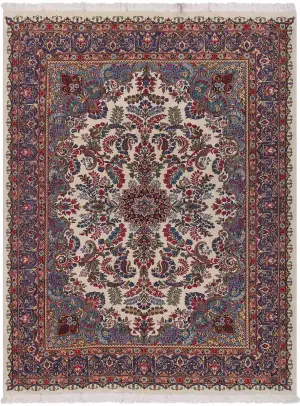 Persian-One of a Kind Kerman Ivory/Blue - 7' 1'' x 10' 1''