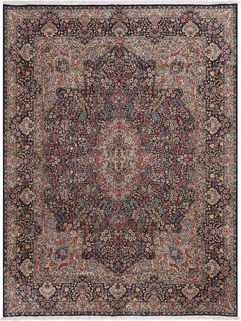 Persian-One of a Kind Profusion Of Flowers Lavar Kerman Navy/Ivory  -  9' 9'' x  12' 11''