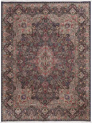 Persian-One of a Kind Profusion Of Flowers Lavar Kerman Navy/Ivory - 9' 9'' x 12' 11''