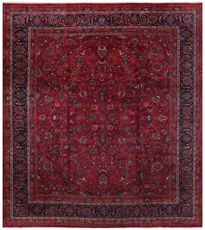 Persian-One of a Kind Mashad Red/Navy - 13' x 14' 11''