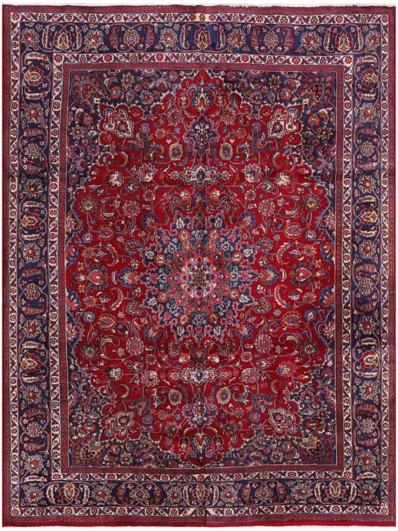 Persian-One of a Kind Mashad Red/Navy  -  9' 5'' x  12' 1''