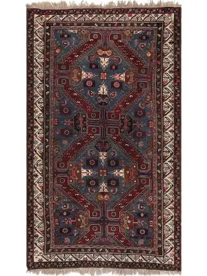 Russian-One of a Kind Caucasian Blue/Ivory - 5' 10'' x 9' 9''