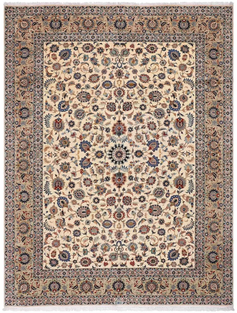 Semi-Antique Persian Kashan Beige/Taupe  -  10' 2'' x  13' 5''