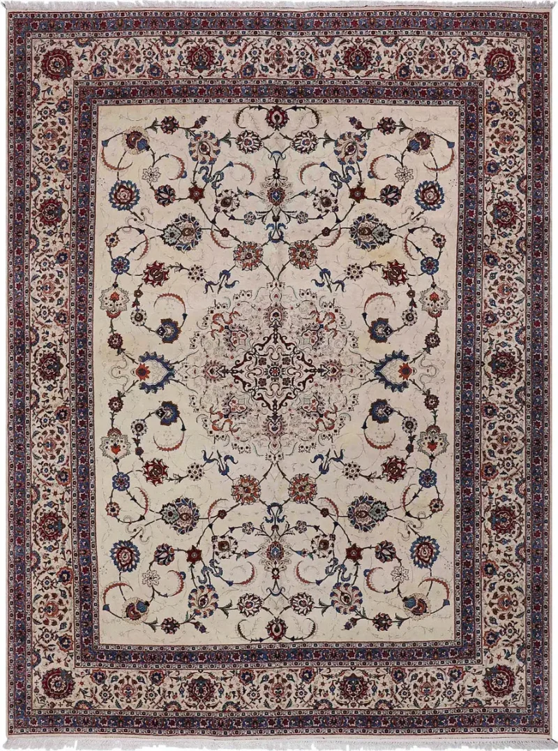 Semi-Antique Persian Kashan Ivory  -  10' 6'' x  13' 11''