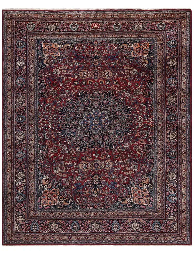 Semi-Antique Persian Mashad Red/Navy  -  10' 10'' x  13' 4''