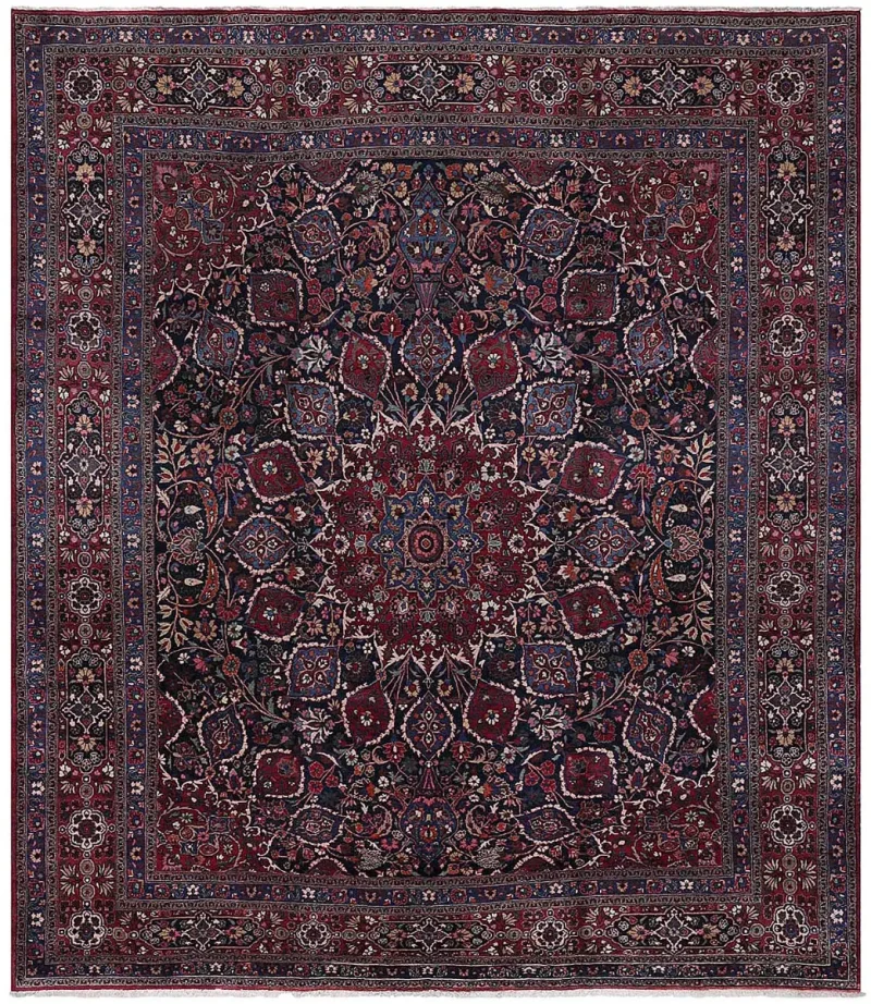Semi-Antique Persian Mashad Navy/Red  -  11' 1'' x  12' 1''