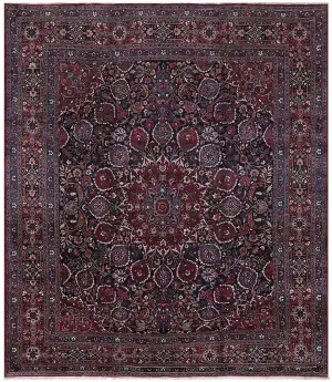 Semi-Antique Persian Mashad Navy/Red - 11' 1'' x 12' 1''