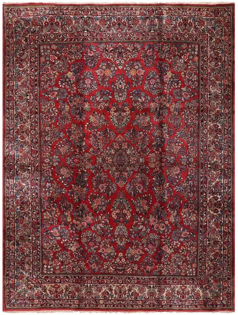 Semi-Antique Persian Sarouk Red/Ivory  -  10' 3'' x  13' 9''