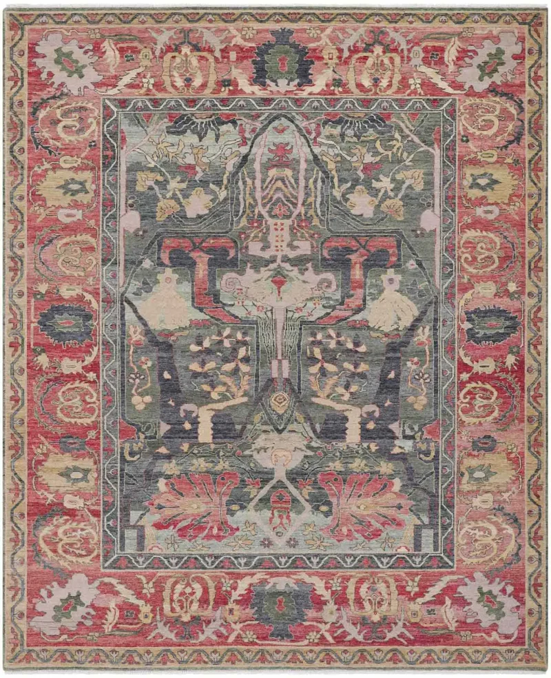 Simone SMN-03 Green/Coral  -  9'  x  12' 