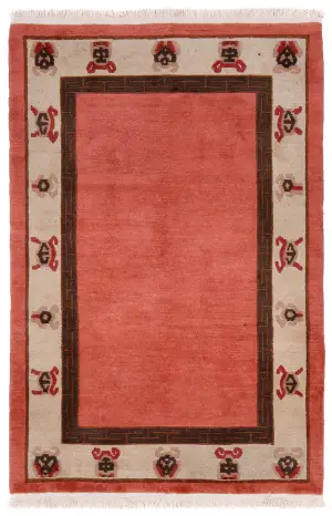 Tibetan-One of a Kind Classic Contemporary Salmon - 4' x 6' 1''