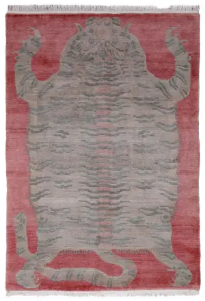 Tibetan-One of a Kind Tiger Rose - 4' 1'' x 5' 11''