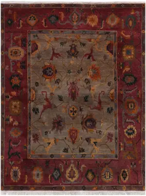 Tibetan-One of a Kind Zagros Taupe/Burgundy - 7' 11'' x 10' 4''