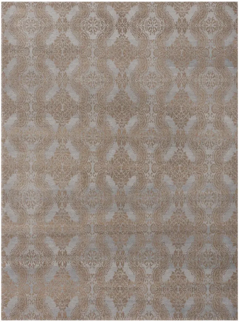 Tibetan Silk and Wool Transitional Steel Blue/Toasted Almond  -  9'  x  12' 1''