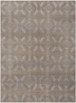 Tibetan Silk and Wool Transitional Steel Blue/Toasted Almond - 9' x 12' 1''