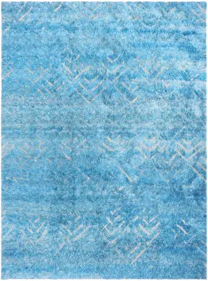 Tibetan Silk and Wool Transitional Cerulean - 9' x 12'