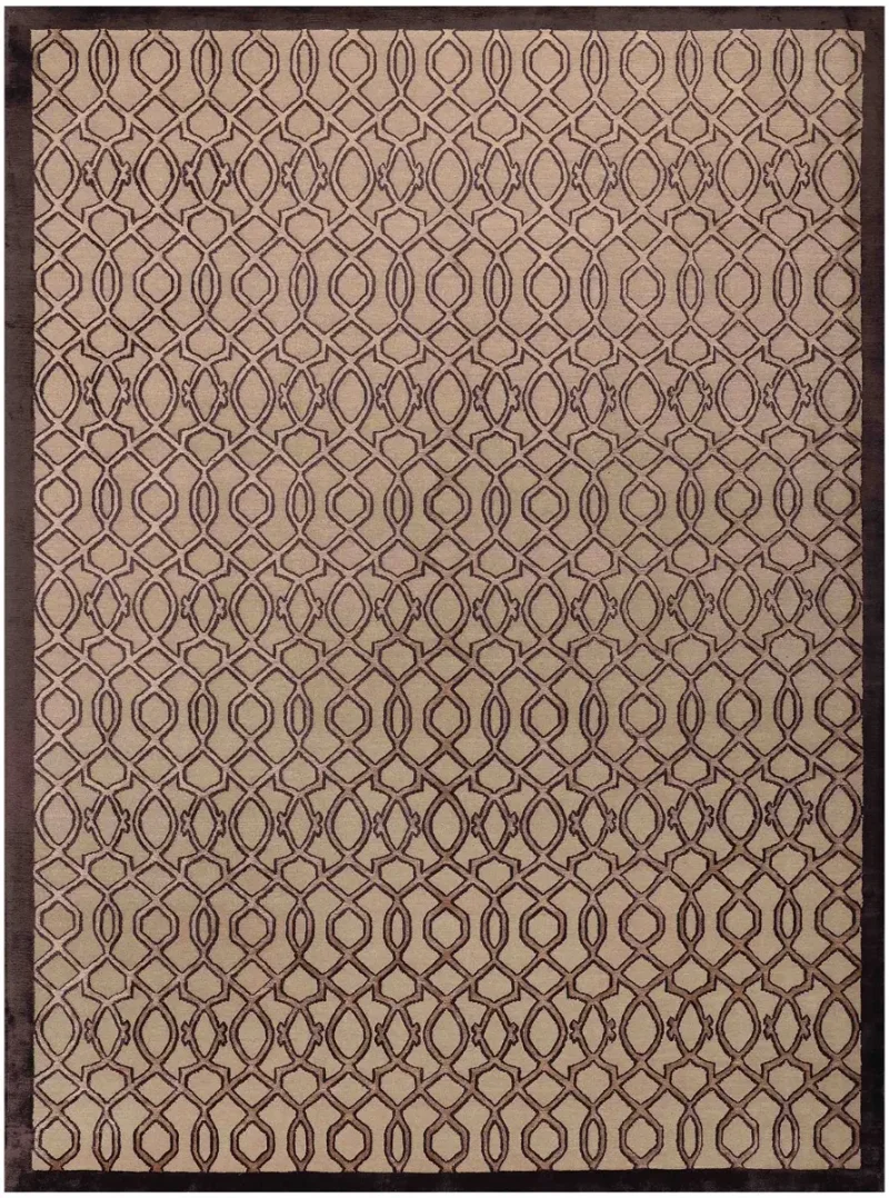 Tibetan Silk and Wool Transitional Warm Sand/Dark Chocolate  -  9'  x  12' 1''