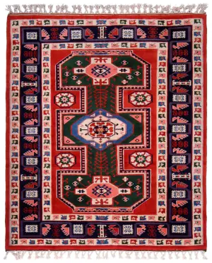 Turkish-One of a Kind Caucasian Rust/Navy - 5' 5'' x 6' 2''