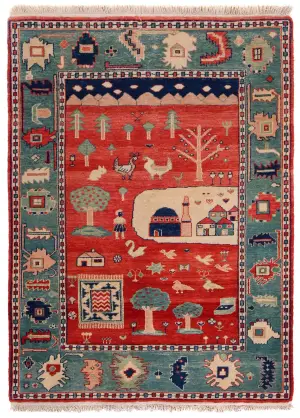 Turkish-One of a Kind Folk Art Blue - 5' 1'' x 6' 7''